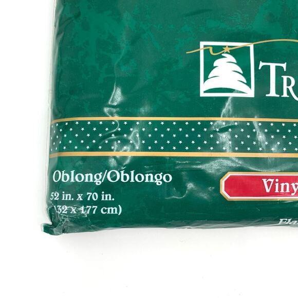 VTG NOS Trim A Home Christmas Vinyl Flannel Backed Table Cover Oblong 52”x70” - Picture 6 of 8